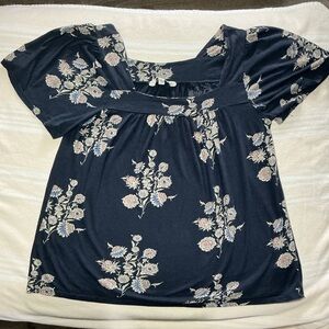 Lucky Brand Navy Floral Square-Neck Short Sleeve Top